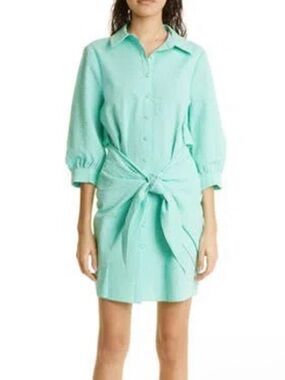 cinq a sept Seersucker Mint Green Striped Shirt Dress